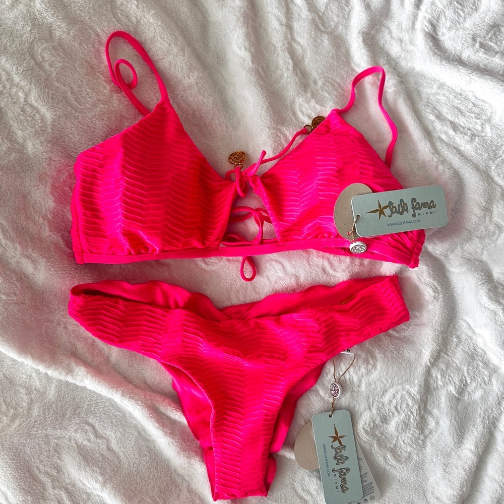 Luli Fama NWT Electric Coral Textured Two-Piece Bikini Set